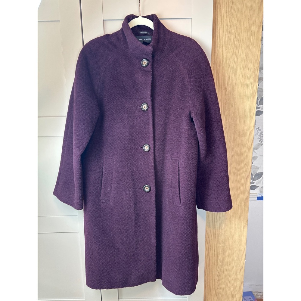 Jones New York Purple Wool Alpaca Blend Button Front Car Coat Stand Collar 8
